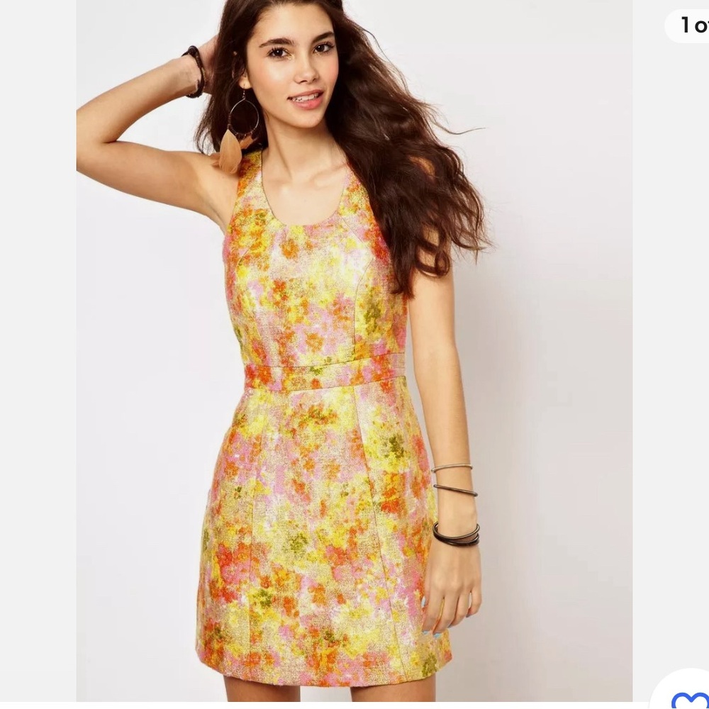 FREE PEOPLE Gold Rose Brocade Dress